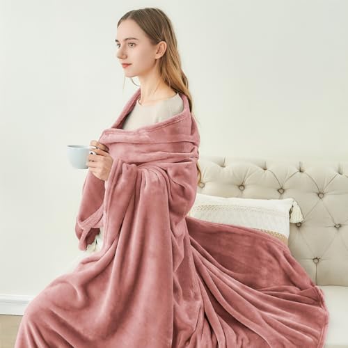 Fleece Blanket Soft Plush Throw for Couch Dusty Pink 50"x60" (Dusty Pink / Throw(50"x60"))