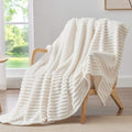 Ribbed Fleece Throw Blanket for Couch (Cream / Throw XL(50"x70"))