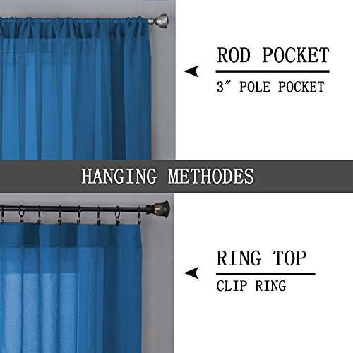 Sheer Tier Curtain Linen Textured Half Kitchen Curtains Sheer Light Filtering Rod Pocket Voile Small Curtains for Bathroom (25"W x 36"L (Pack of 2) / Classic Blue)