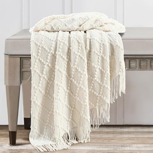 White Throw Blanket 50 x70 Inch Jacquard Throw Knitted Blanket (Jacquard-white / 50"x70")