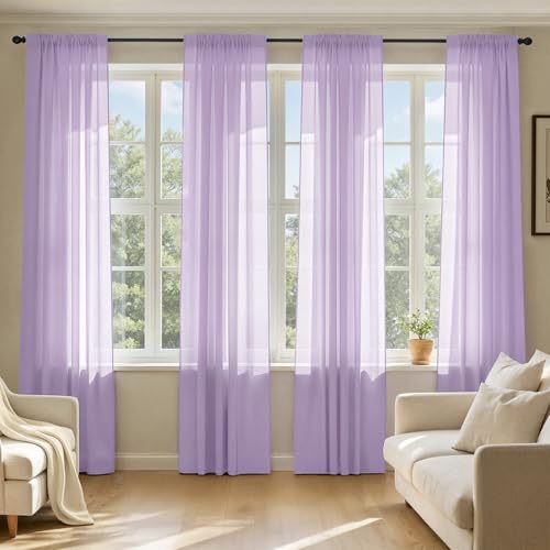 Light Purple Sheer Curtains 96 Inches Long 4 Panels 42 x 96 Inches (42"W x 96"L (Pack of 4) / Lavender)