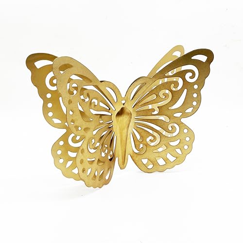 Gold Finish Metal Butterflies Wall Art Set of 3 Metal Wall Decor Butterfly Hanging Decor for Bedroom Bathroom Living Room Garden Kitchen (Rustic Butterfly-3)