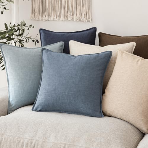 Linen Solid Decorative Throw Pillow Covers 24x24 Inch Misty Blue (24" x 24" (Pack of 2) / Spring Lake)