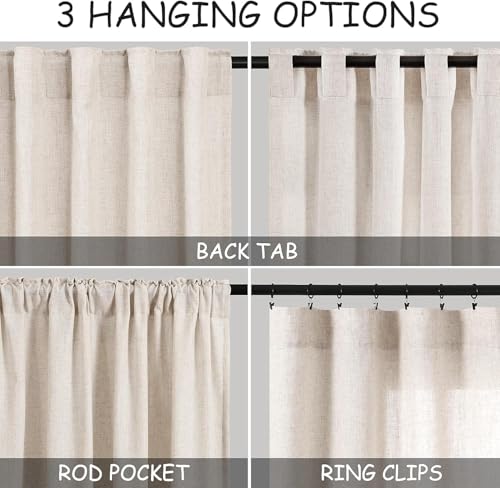 Beige Linen Curtains 90 Inches Long for Living Room Back Tab and Rod Pocket Semi Sheer Privacy Curtains Farmhouse Linen Cotton Textured Curtain for Bedroom 70x90 (70"W x 90"L (Pack of 2) / Linen)