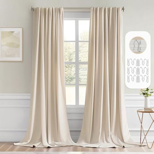 Cream Beige Back Tab Blackout Curtains 52x105 Inch Long 2 Panels Set (Cream Beige / 52"W x 105"L (Pack of 2))