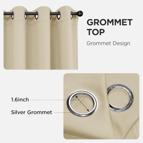 Blackout Curtains 63 Inch Length 2 Panels Set (Light Beige / 52"W x 63"L (Pack of 2))