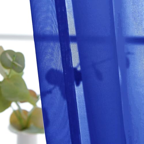 Basic Rod Pocket Sheer Voile Window Curtain Panels Blue Sapphire 1 Pair 2 Panels 26 Width 40 Inch Long for Kitchen Bedroom Children Living Room Yard（Blue Sapphire (Blue Sapphire / 26"W x 40"L (Pack of 2))