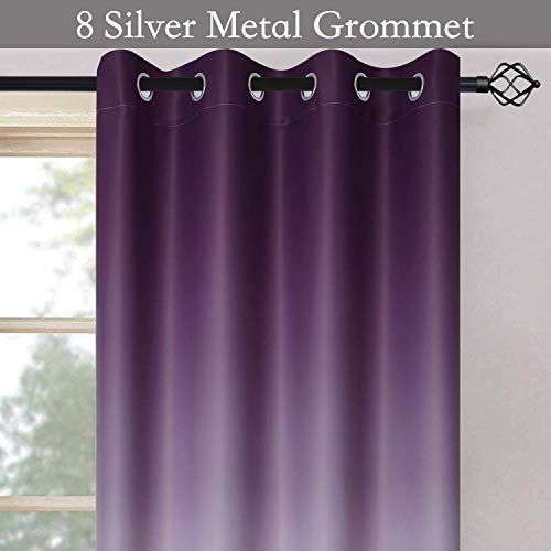 Purple to Grey White Ombre Room Darkening Curtains 84 Inch (52"W x 84"L (Pack of 2) / Purple to Grayish White)