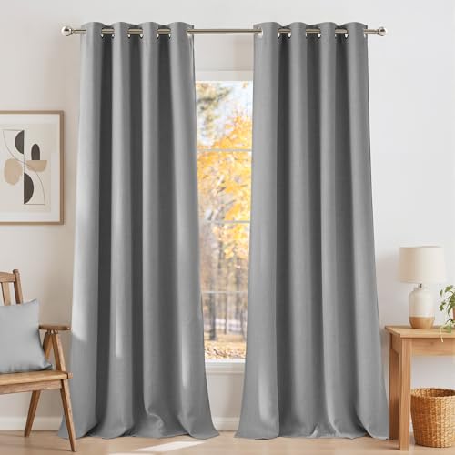 Faux Linen Light Grey Blackout Curtains 84 inches Long for Living Room (Linen Light Grey / 52"W x 84"L (Pack of 2))