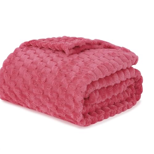 Rose Pink Throw Blanket 50"×60" Gifts for Mom Fuzzy 3D Jacquard Decorative (Rose Pink / 50"×60”)