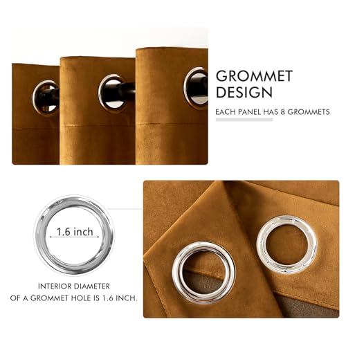 Velvet Curtains Golden Brown 66 x 96 Inch Length Set of 2 (Golden Brown / 66"W x 96"L (Pack of 2))