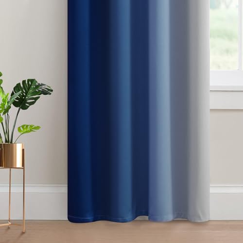 Ombre Curtains Royal Blue and Greyish White for Living Room (52"W x 84"L (Pack of 2) / Royal Blue)