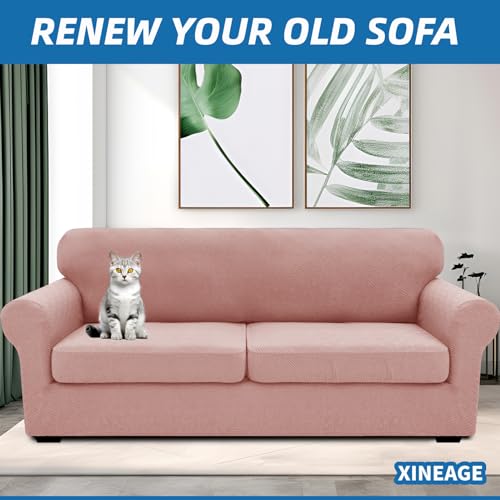 3 Piece Stretch Sofa Cover (71"-91"(2 Cushions) / Dusty Pink)