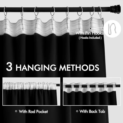 Black Back Tab Blackout Curtains 52x84 Inch Length 2 Panels Set (Black / 52"W x 84"L (Pack of 2))
