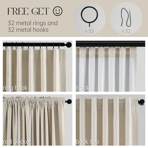 Floor to Ceiling Curtains Drapery 108 Inches Long Black Out for Track System with Hooks and Rings (Beige / 52"W x 108"L (Pack of 2))