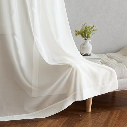 Beige Sheer Long Curtains 102 Inches (Beige / 54"W x 102"L (Pack of 2))