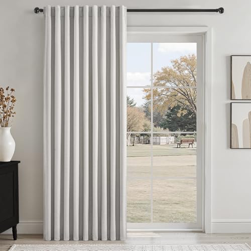Extra Wide Total Blackout 96 Inch Curtains 72 Inches Wide for Living Room Grey Beige Pleat Linen Blackout Curtain for Large Window Treatment Privacy Thermal Drapes Rod Pocket (Grey Beige / 72"W x 96"L (Pack of 1))