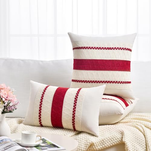 Set of 1 Boho Red Lumbar Decorative Throw Pillow Cover 12x20 Inch for Couch Bed Sofa Chair (20" x 12" (Pack of 1) / Red)