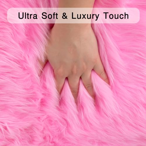 Hot Pink Faux Sheepskin Rug 2x3 ft (Hot Pink / 2' x 3' (Oval))