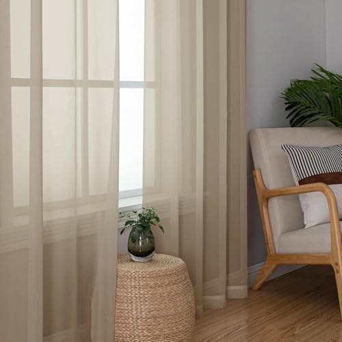 Taupe Sheer Curtains 45 Inches Long 2 Panels Set (42"W x 45"L (Pack of 2) / Taupe)