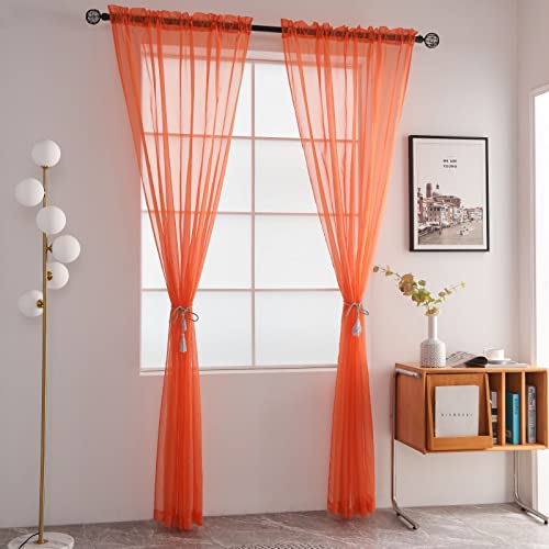 Basic Rod Pocket Sheer Voile Window Curtain Panels Jaffa Orange 1 Pair 2 Panels 52 Width 63 Inch Long for Kitchen Bedroom Children Living Room Yard (Jaffa Orange / 52"W x 63"L (Pack of 2))