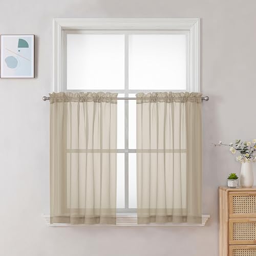 Taupe Sheer Curtains 30 inch Length 2 Panels (Taupe / 42"W x 30"L (Pack of 2))