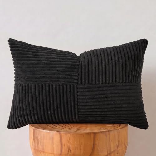 2 Packs Black Lumbar Decorative Throw Pillow Covers 14x24 Inch for Couch Bed Sofa (Black / 24" x 14" (Pack of 2))