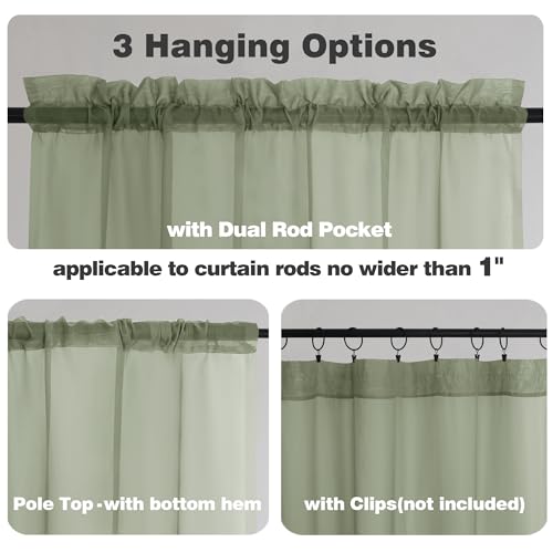 Sage Green Sheer Curtains 78 Inches Long 2 Panels Set for Living Room (Sage Green / 42"W x 78"L (Pack of 2))