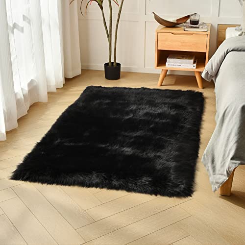 Black Faux Sheepskin Fur Rug 3x5 ft (Black / 3' x 5' (Rectangular))