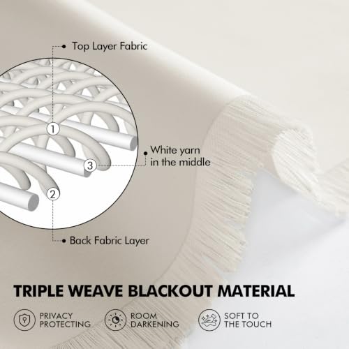 Ivory Blackout Bedroom Curtains Drapes 84 Inch Long 52"x84" (Ivory / 52"W x 84"L (Pack of 2))