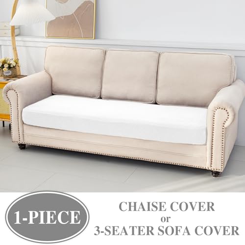 Couch Cushion Cover Chaise Lounge Cover Washable Separate Seat Chaise Couch Cover Stretch Sectional Sofa Slipcover (White / Chaise Cover)