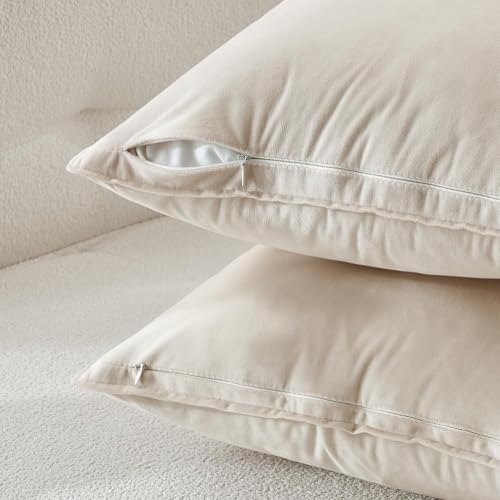 Decorative Cream White Velvet Euro Sham Throw Pillow Covers 24x24 in (24" x 24" (Pack of 2) / Cream White)