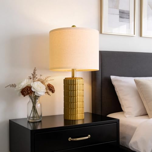20.75" Brass Gold Ceramic Table Lamps Set of 2 for Living Room (Brass Gold)