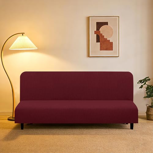 Stretch Futon Cover Armless Bed Slipcover (Burgundy / Futon)