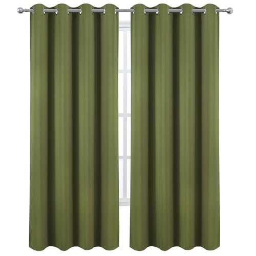 Blackout Curtains 52 x 120 Inch Long Olive Green Curtains Set of 2 Panels Room Darkening Curtains for Bedroom and Living Room (Olive Green / 52"W x 120"L (Pack of 2))