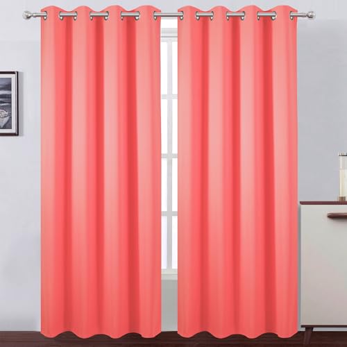 Blackout Curtains 52 x 90 Inch Long Coral Curtains Set of 2 Panels Room Darkening Curtains for Bedroom and Living Room (Coral / 52"W x 90"L (Pack of 2))