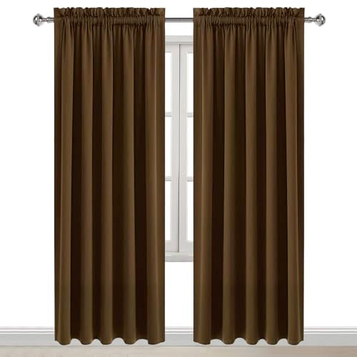 Wide Blackout Curtains for Bedroom Living Room 60 x 84 Inch Long Brown (Brown / 60"W x 84"L (Pack of 2))