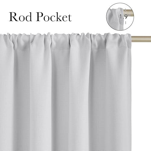 Greyish White Faux Linen Room Darkening Rod Pocket Curtains 63 inch Length (Linen Greyish White / 42"W x 63"L (Pack of 2))