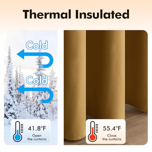 Velvet Blackout Curtains Gold 52 x 84 Inch Length 2 Panels (Gold / 52"W x 84"L (Pack of 2))