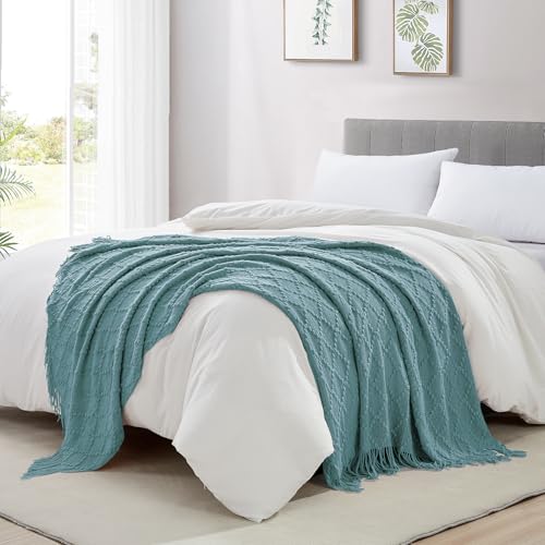 Blue Throw Blanket 50 x70 Inch Jacquard Throw Knitted Blanket (Jacquard-blue / 50"x70")