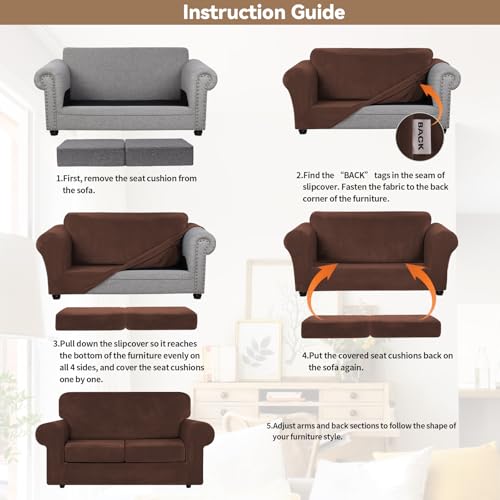 Velvet Stretch 3 Pieces Couch Cover for Sofa Washable (Medium / Chocolate)