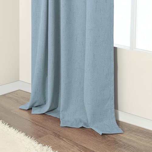 Light Blue Room Darkening Curtains for Bedroom Cute 45 Inch Length 2 Panels Cotton Linen Textured Short Blackout Curtains for Small Window Nursery Boy Girls Room Bathroom Kitchen Door Back Tab 45 Long (Stone Blue / 52"W x 45"L (Pack of 2))