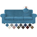 4 Piece Couch Cover for Sofa Velvet Slipcover Washable (Large / Peacock Blue)