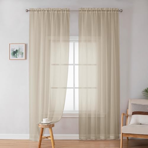 Sheer Curtains 72 Inches Long for Bedroom Living Room (Taupe / 42"W x 72"L (Pack of 2))