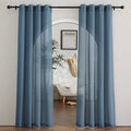 Flax Linen Sheer Curtains for Living Room (52"W x 84"L (Pack of 2) / Stone Blue)