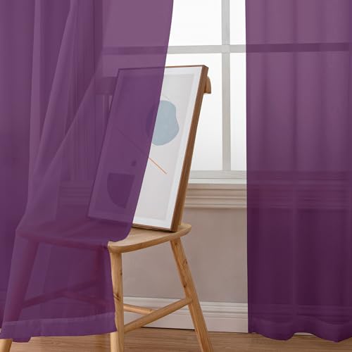 Sheer Curtains 63 Inch Length 2 Panels (Plum / 42"W x 63"L (Pack of 2))