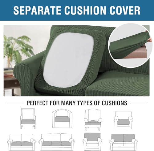 4 Piece Stretch Sofa Covers for 3 Cushion Couch Covers for Living Room Furniture Slipcovers (Large Plus / Bronze Green)