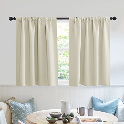 Short Privacy Curtains 30 inch Long for Bathroom Window (Beige / 42"W x 30"L (Pack of 2))