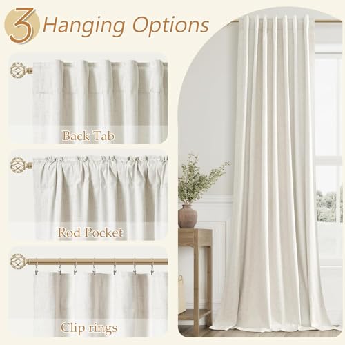 Extra Wide 100% Blackout Linen Curtains 120 Inches for Bedroom Cream (Cream / 100"W x 120"L (Pack of 1))