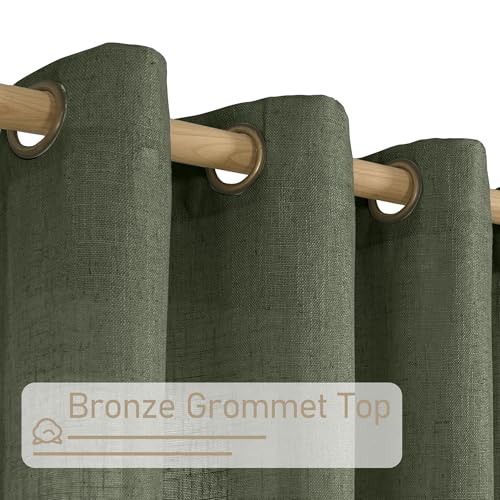 Olive Green Linen Sheer Curtains 95 inch for Living Room 2 Panels (52"W x 95"L (Pack of 2) / Olive Green)